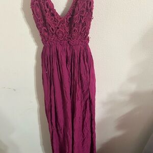 L'ATISTE Size Small Halter Vibrant Pink Lace Maxi Dress